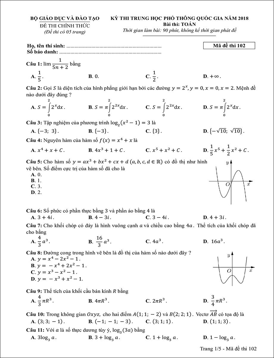 Mã đề 102 (trang 1)